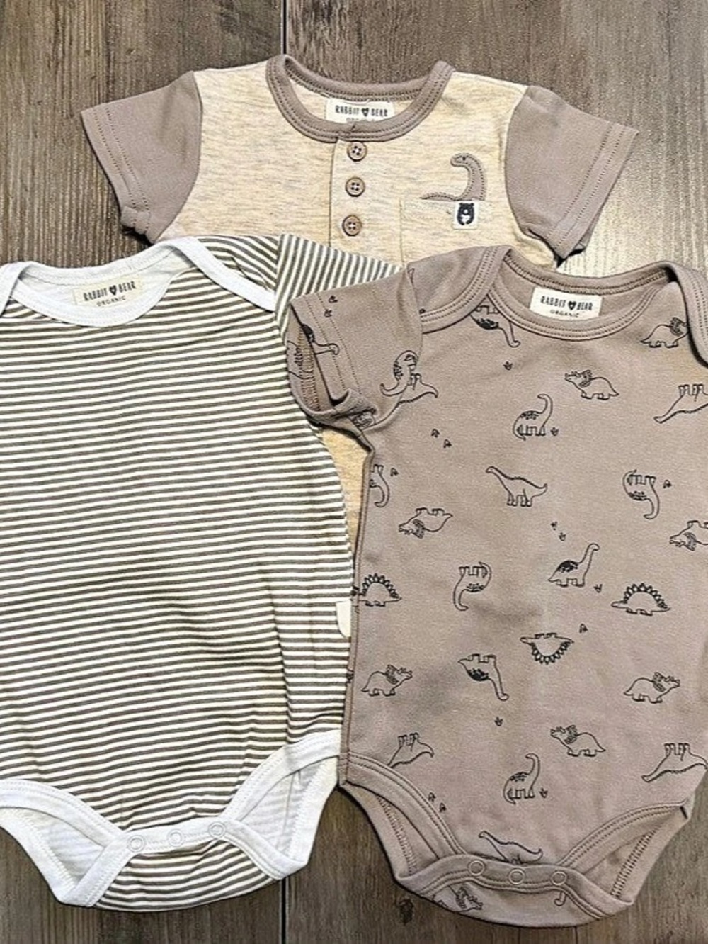 Rabbit + Bear Organic 3- Piece Onesie Bundle- Size 3-6 Months
